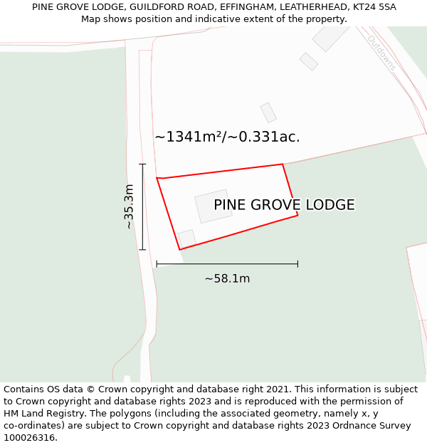 PINE GROVE LODGE, GUILDFORD ROAD, EFFINGHAM, LEATHERHEAD, KT24 5SA: Plot and title map