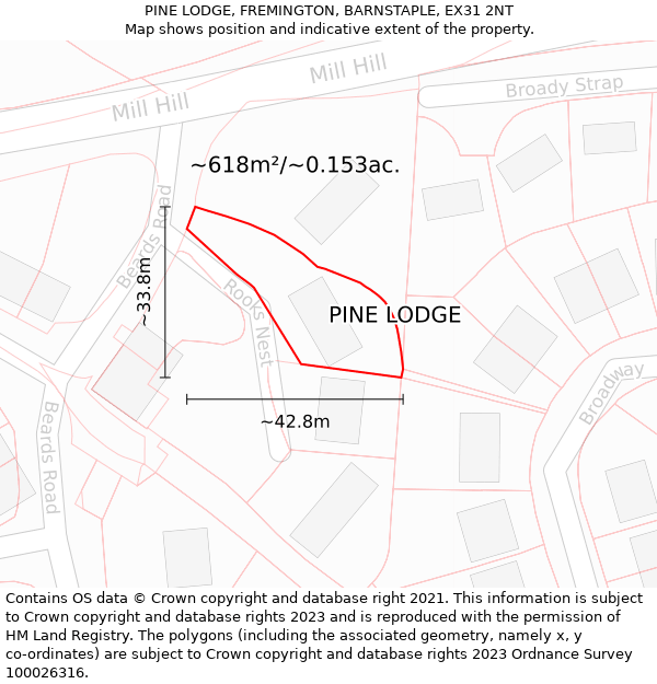 PINE LODGE, FREMINGTON, BARNSTAPLE, EX31 2NT: Plot and title map