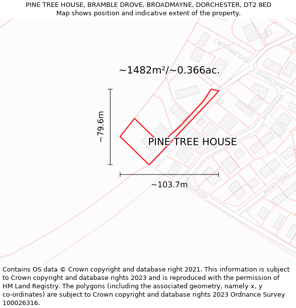PINE TREE HOUSE, BRAMBLE DROVE, BROADMAYNE, DORCHESTER, DT2 8ED: Plot and title map