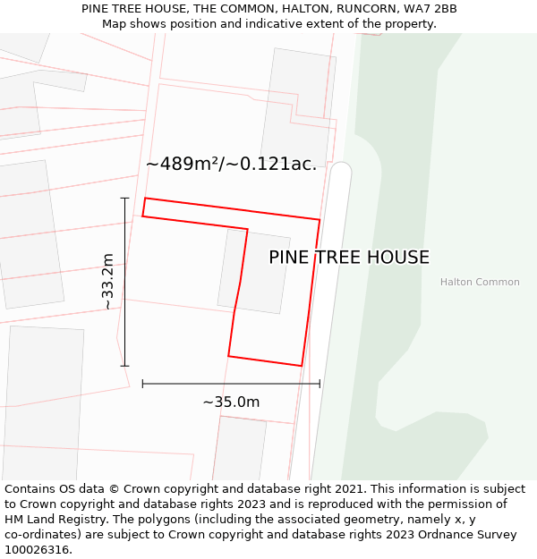 PINE TREE HOUSE, THE COMMON, HALTON, RUNCORN, WA7 2BB: Plot and title map