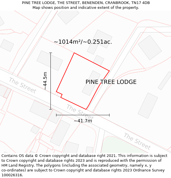 PINE TREE LODGE, THE STREET, BENENDEN, CRANBROOK, TN17 4DB: Plot and title map