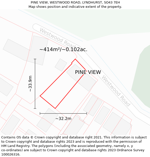 PINE VIEW, WESTWOOD ROAD, LYNDHURST, SO43 7EH: Plot and title map