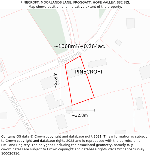 PINECROFT, MOORLANDS LANE, FROGGATT, HOPE VALLEY, S32 3ZL: Plot and title map