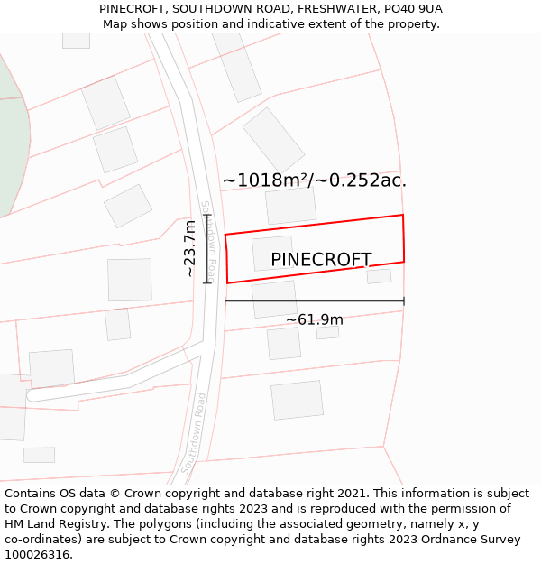 PINECROFT, SOUTHDOWN ROAD, FRESHWATER, PO40 9UA: Plot and title map
