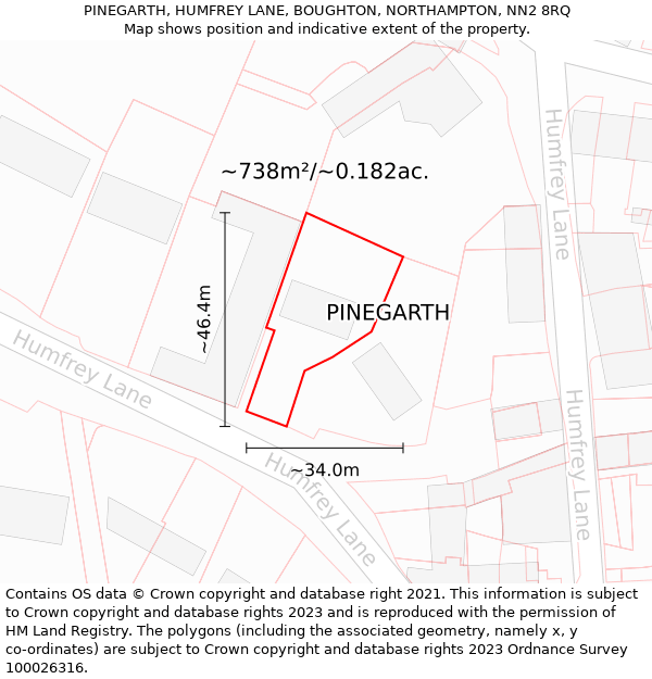 PINEGARTH, HUMFREY LANE, BOUGHTON, NORTHAMPTON, NN2 8RQ: Plot and title map