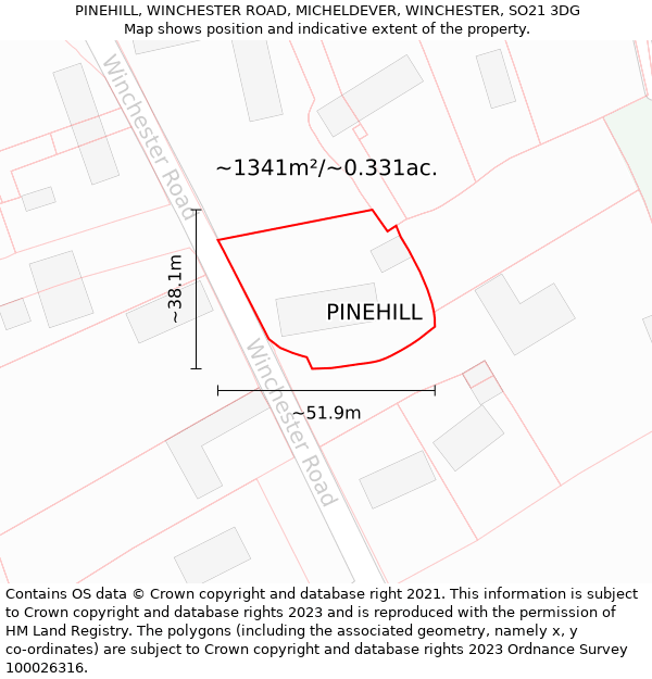 PINEHILL, WINCHESTER ROAD, MICHELDEVER, WINCHESTER, SO21 3DG: Plot and title map