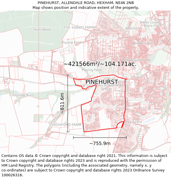 PINEHURST, ALLENDALE ROAD, HEXHAM, NE46 2NB: Plot and title map