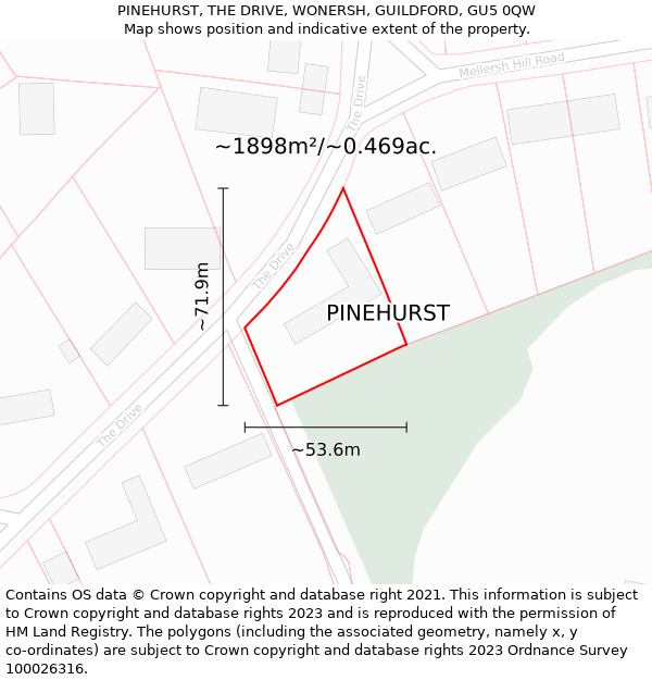 PINEHURST, THE DRIVE, WONERSH, GUILDFORD, GU5 0QW: Plot and title map