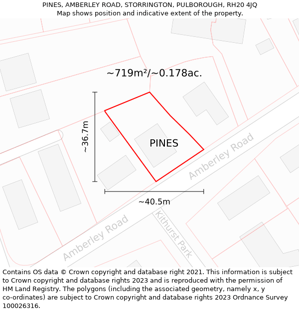 PINES, AMBERLEY ROAD, STORRINGTON, PULBOROUGH, RH20 4JQ: Plot and title map