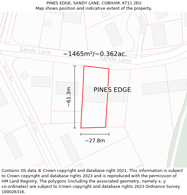 PINES EDGE, SANDY LANE, COBHAM, KT11 2EU: Plot and title map