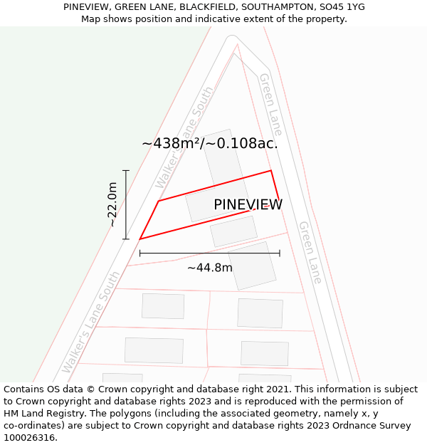 PINEVIEW, GREEN LANE, BLACKFIELD, SOUTHAMPTON, SO45 1YG: Plot and title map