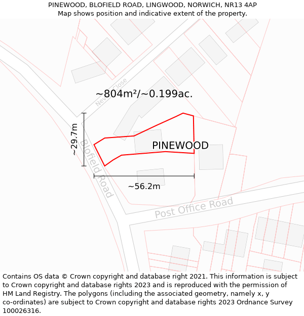 PINEWOOD, BLOFIELD ROAD, LINGWOOD, NORWICH, NR13 4AP: Plot and title map
