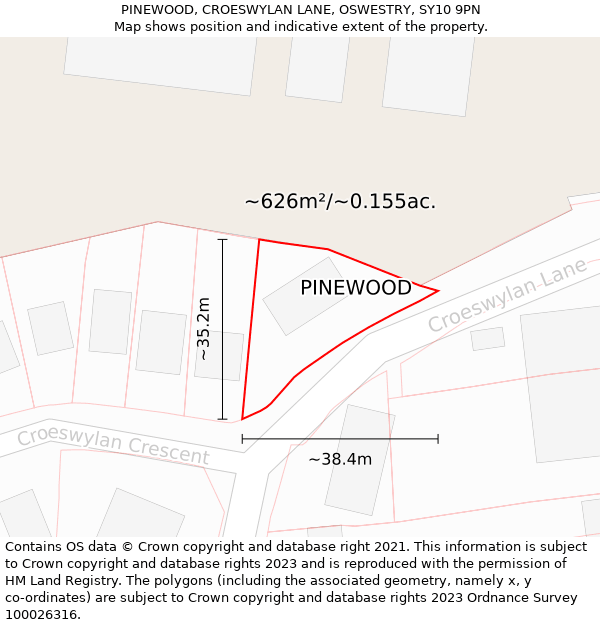 PINEWOOD, CROESWYLAN LANE, OSWESTRY, SY10 9PN: Plot and title map