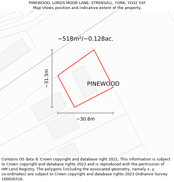 PINEWOOD, LORDS MOOR LANE, STRENSALL, YORK, YO32 5XF: Plot and title map