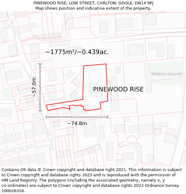 PINEWOOD RISE, LOW STREET, CARLTON, GOOLE, DN14 9PJ: Plot and title map