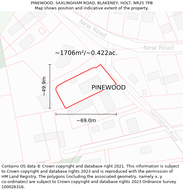 PINEWOOD, SAXLINGHAM ROAD, BLAKENEY, HOLT, NR25 7PB: Plot and title map