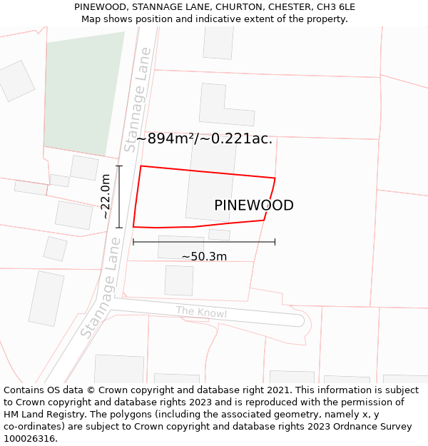 PINEWOOD, STANNAGE LANE, CHURTON, CHESTER, CH3 6LE: Plot and title map