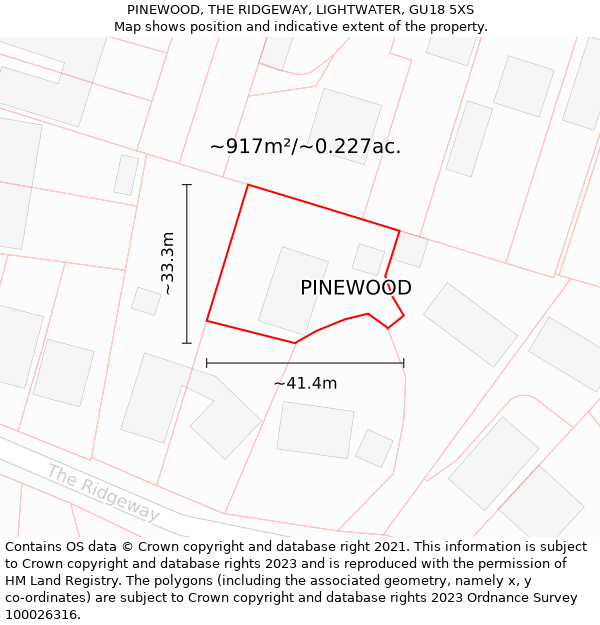PINEWOOD, THE RIDGEWAY, LIGHTWATER, GU18 5XS: Plot and title map