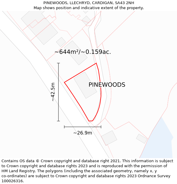 PINEWOODS, LLECHRYD, CARDIGAN, SA43 2NH: Plot and title map