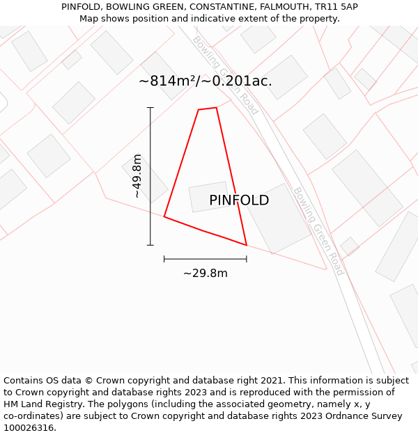 PINFOLD, BOWLING GREEN, CONSTANTINE, FALMOUTH, TR11 5AP: Plot and title map