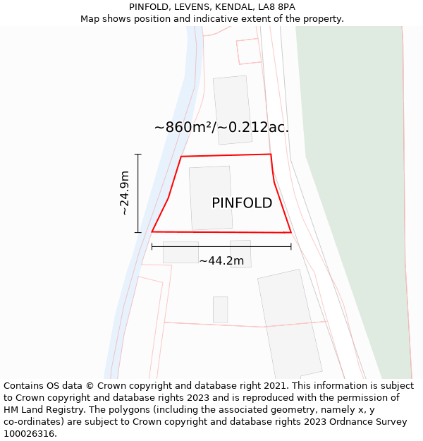 PINFOLD, LEVENS, KENDAL, LA8 8PA: Plot and title map