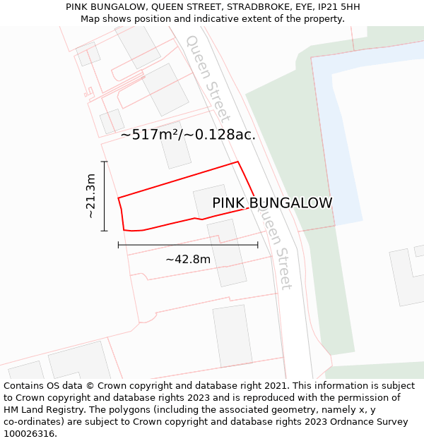 PINK BUNGALOW, QUEEN STREET, STRADBROKE, EYE, IP21 5HH: Plot and title map