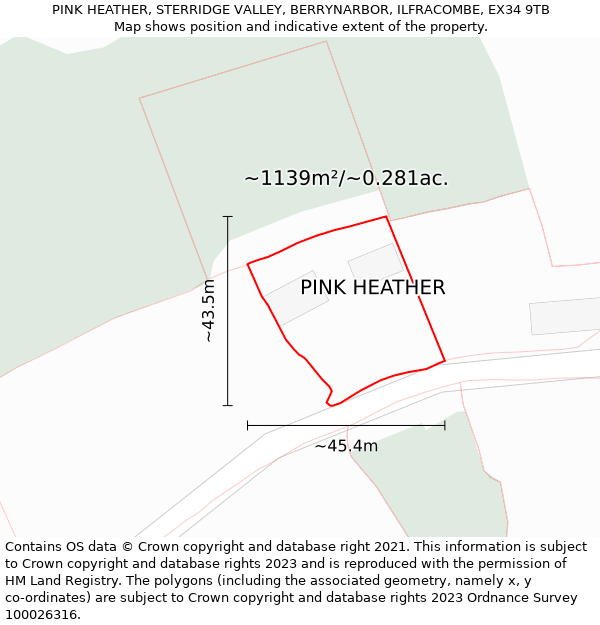 PINK HEATHER, STERRIDGE VALLEY, BERRYNARBOR, ILFRACOMBE, EX34 9TB: Plot and title map