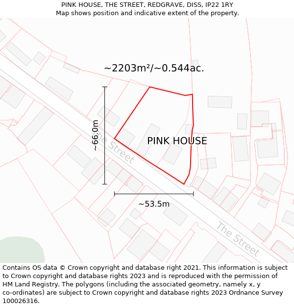 PINK HOUSE, THE STREET, REDGRAVE, DISS, IP22 1RY: Plot and title map