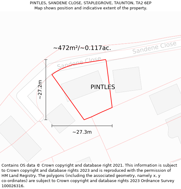 PINTLES, SANDENE CLOSE, STAPLEGROVE, TAUNTON, TA2 6EP: Plot and title map