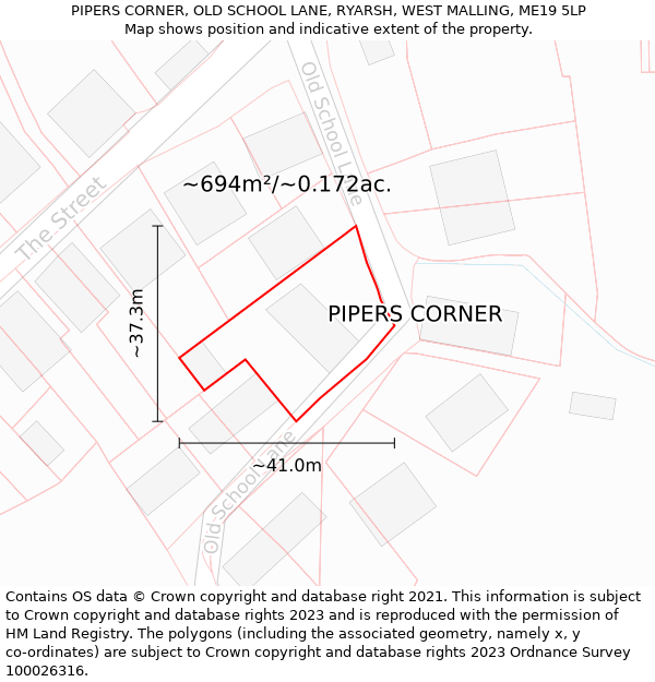 PIPERS CORNER, OLD SCHOOL LANE, RYARSH, WEST MALLING, ME19 5LP: Plot and title map