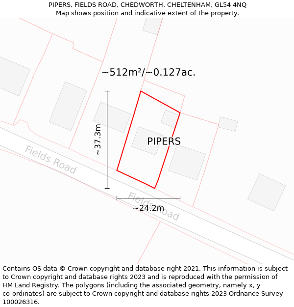 PIPERS, FIELDS ROAD, CHEDWORTH, CHELTENHAM, GL54 4NQ: Plot and title map