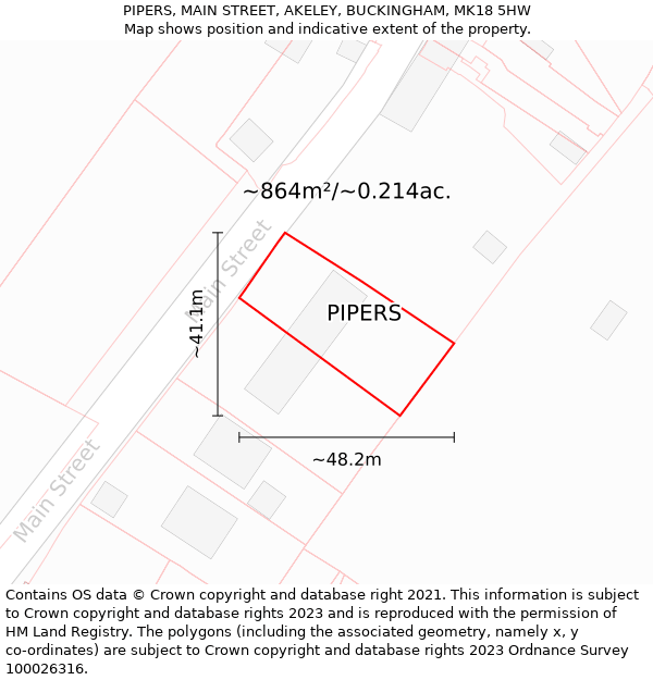 PIPERS, MAIN STREET, AKELEY, BUCKINGHAM, MK18 5HW: Plot and title map