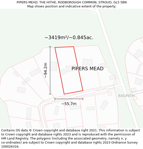 PIPERS MEAD, THE HITHE, RODBOROUGH COMMON, STROUD, GL5 5BN: Plot and title map