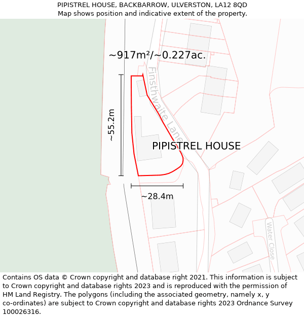 PIPISTREL HOUSE, BACKBARROW, ULVERSTON, LA12 8QD: Plot and title map