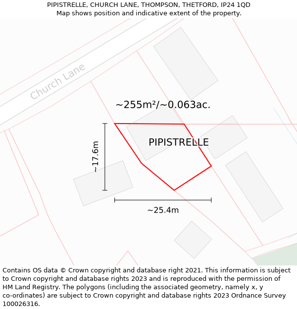 PIPISTRELLE, CHURCH LANE, THOMPSON, THETFORD, IP24 1QD: Plot and title map