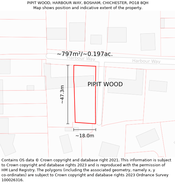 PIPIT WOOD, HARBOUR WAY, BOSHAM, CHICHESTER, PO18 8QH: Plot and title map