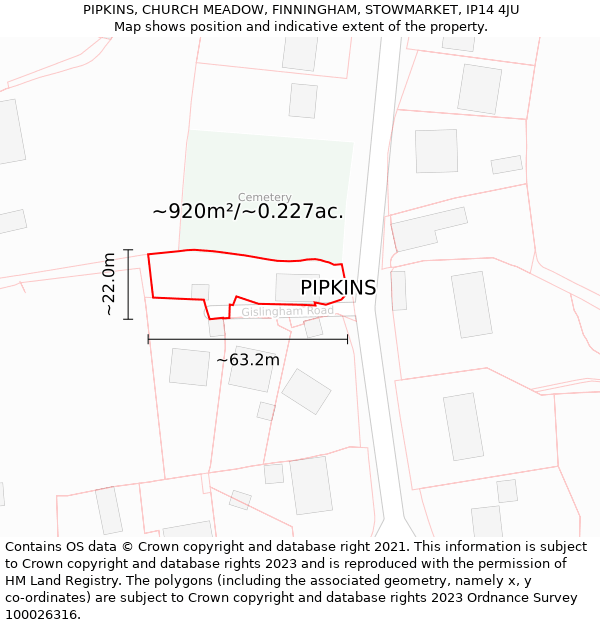 PIPKINS, CHURCH MEADOW, FINNINGHAM, STOWMARKET, IP14 4JU: Plot and title map