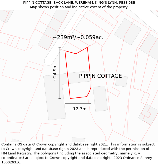 PIPPIN COTTAGE, BACK LANE, WEREHAM, KING'S LYNN, PE33 9BB: Plot and title map