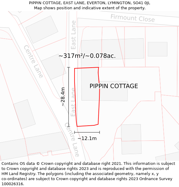 PIPPIN COTTAGE, EAST LANE, EVERTON, LYMINGTON, SO41 0JL: Plot and title map