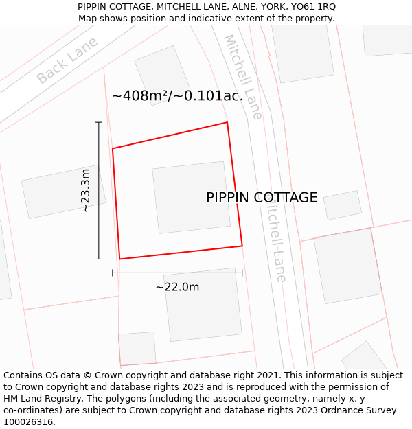 PIPPIN COTTAGE, MITCHELL LANE, ALNE, YORK, YO61 1RQ: Plot and title map