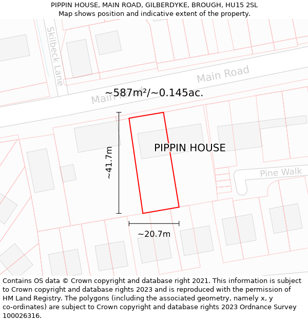 PIPPIN HOUSE, MAIN ROAD, GILBERDYKE, BROUGH, HU15 2SL: Plot and title map