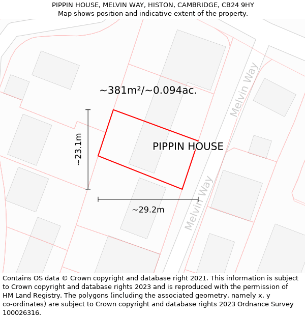 PIPPIN HOUSE, MELVIN WAY, HISTON, CAMBRIDGE, CB24 9HY: Plot and title map