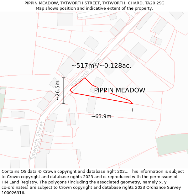 PIPPIN MEADOW, TATWORTH STREET, TATWORTH, CHARD, TA20 2SG: Plot and title map