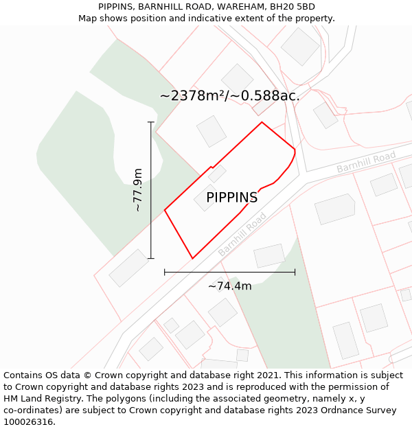 PIPPINS, BARNHILL ROAD, WAREHAM, BH20 5BD: Plot and title map