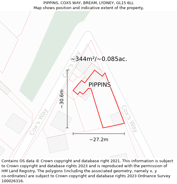 PIPPINS, COXS WAY, BREAM, LYDNEY, GL15 6LL: Plot and title map