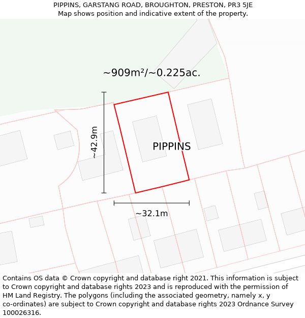 PIPPINS, GARSTANG ROAD, BROUGHTON, PRESTON, PR3 5JE: Plot and title map