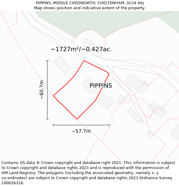 PIPPINS, MIDDLE CHEDWORTH, CHELTENHAM, GL54 4AJ: Plot and title map