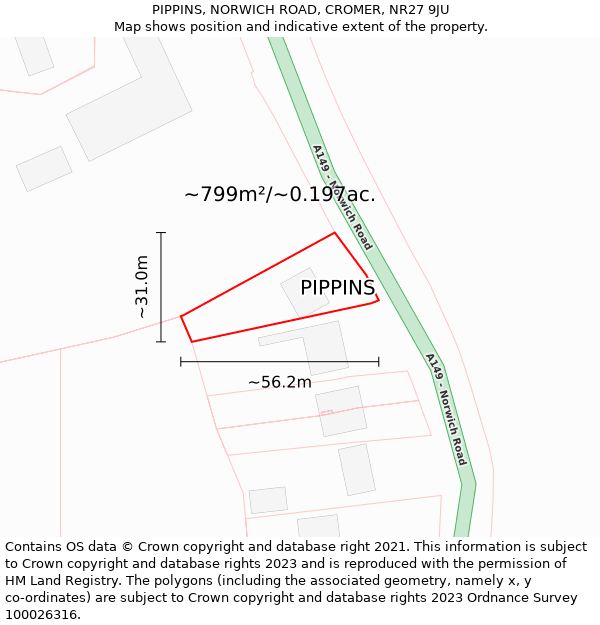 PIPPINS, NORWICH ROAD, CROMER, NR27 9JU: Plot and title map