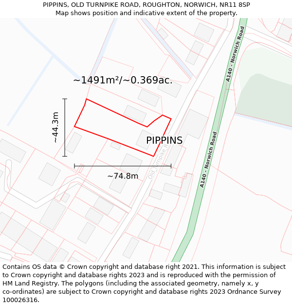 PIPPINS, OLD TURNPIKE ROAD, ROUGHTON, NORWICH, NR11 8SP: Plot and title map