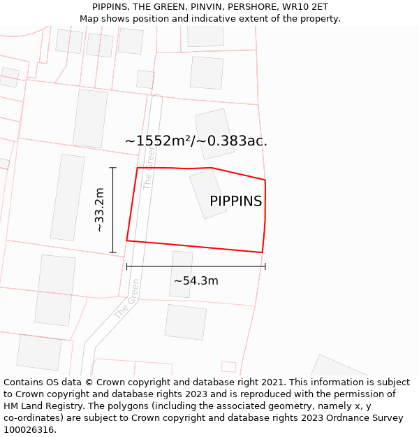 PIPPINS, THE GREEN, PINVIN, PERSHORE, WR10 2ET: Plot and title map